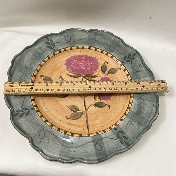 222 Fifth Ibaza Dinner Plate 11 1/2 Inch Round Scalloped Floral Blue Brown Pink - Picture 3 of 9